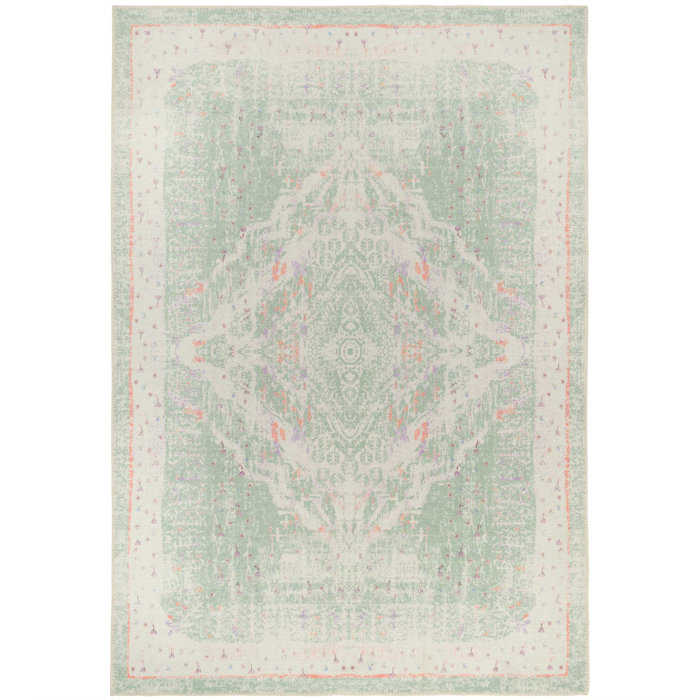 Kukoon Green Cream Distressed Traditional Medallion Rug Wayfair.co.uk